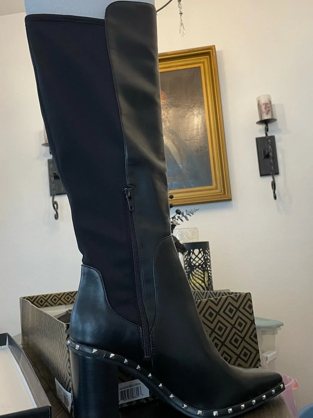 Charles By Charles David Black Studded Over-the-Knee Block Heel Boots